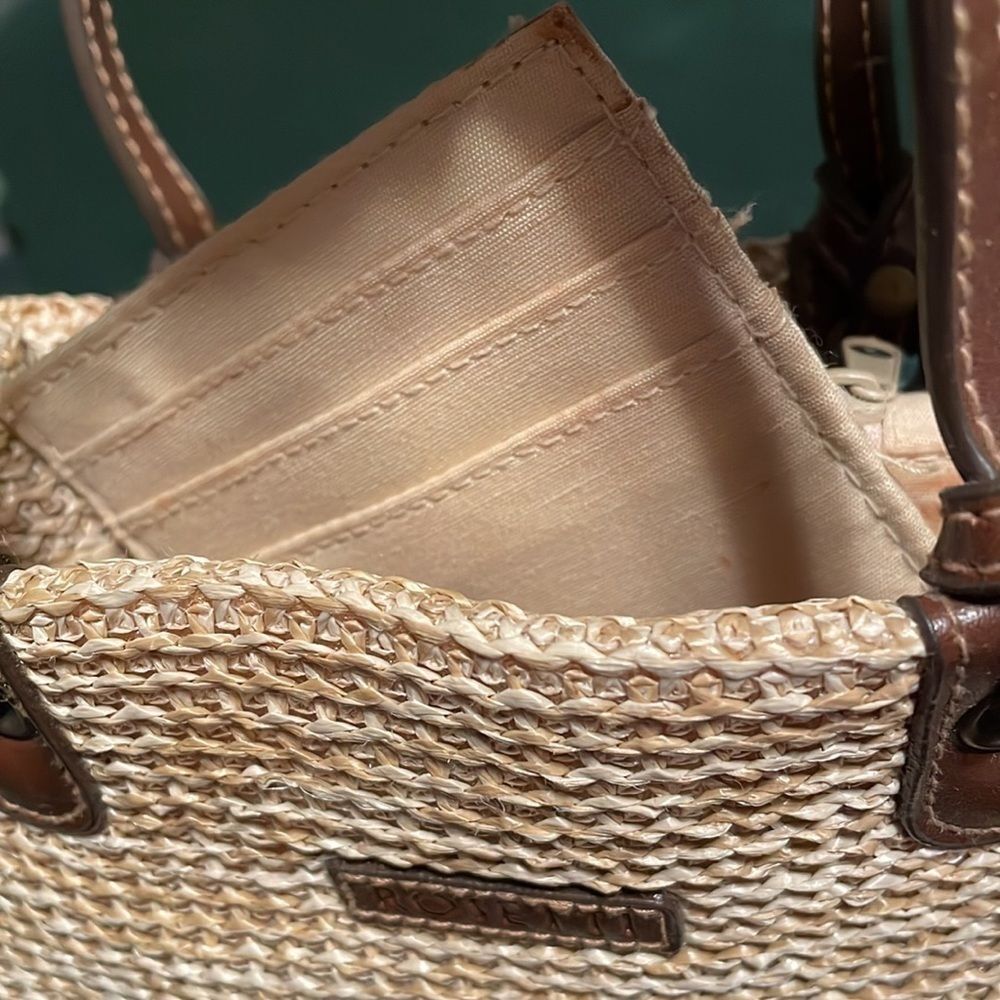 Rosetti Woven Straw Tan Purse With Brown Faux Leather Handles & trim intage EUC - Picture 13 of 13